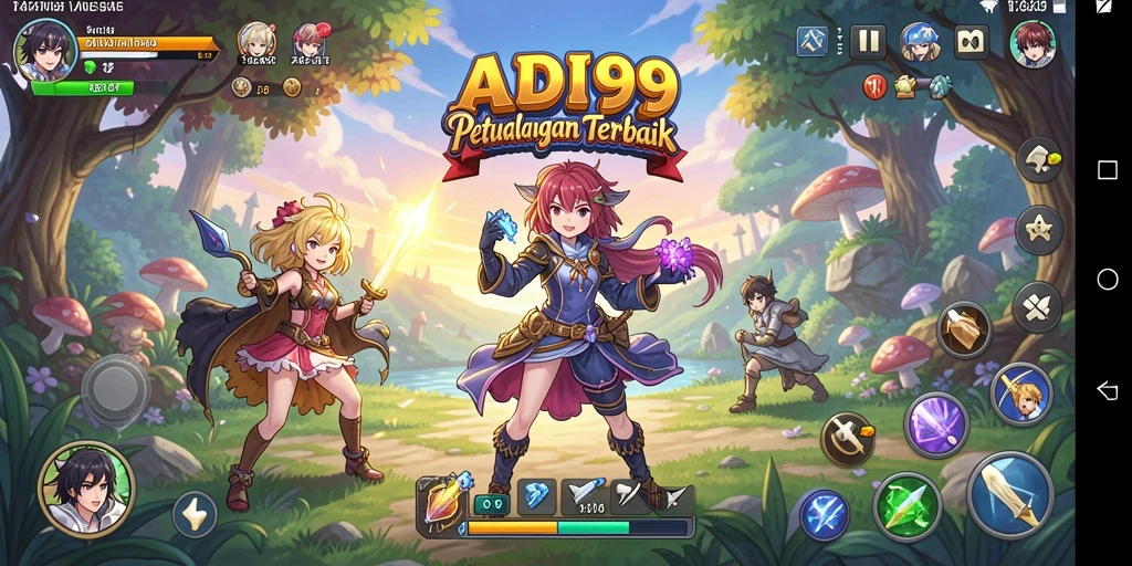 Tampilan gameplay ADI99 yang epik dengan karakter Anime penuh aksi.