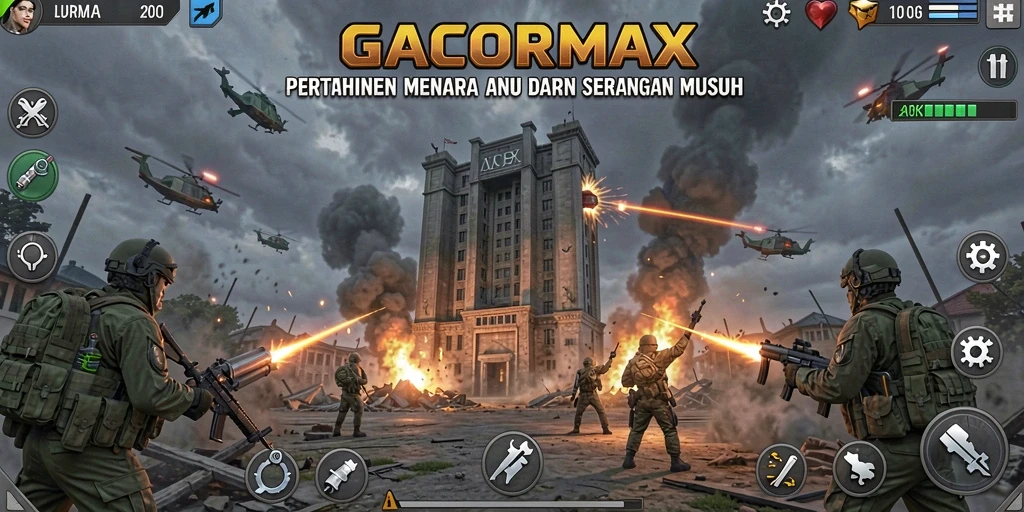 Tampilan gameplay menegangkan dari GACORMAX dalam Tower Defense.