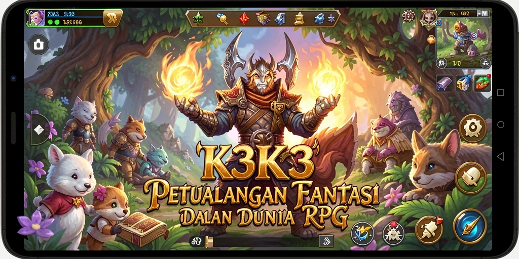 Screenshot K3K3 menampilkan aksi seru dalam pertempuran RPG.