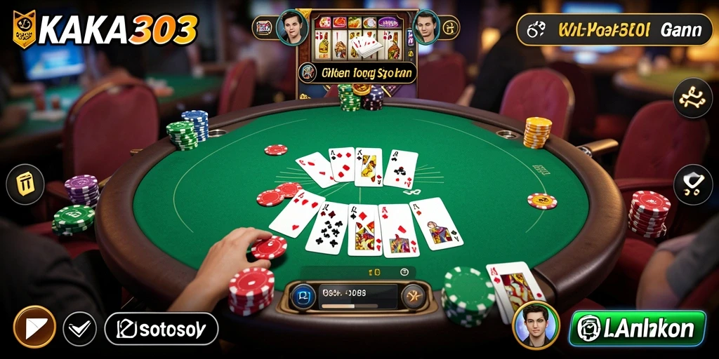 Screenshot gameplay KAKA303 menampilkan aksi poker yang mendebarkan.