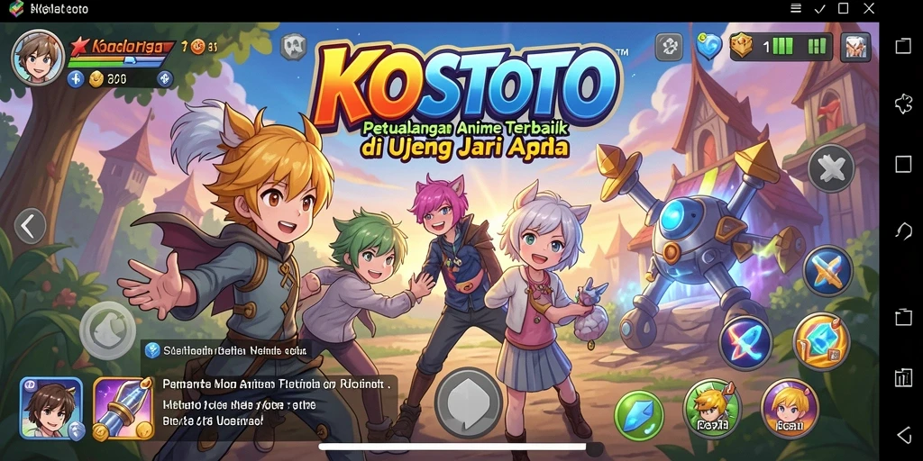 Tampilan gameplay KOSTOTO yang mengagumkan dengan karakter anime.