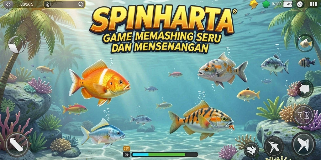 Screenshot menampilkan gameplay SPINHARTA dengan aksi memancing yang menarik.