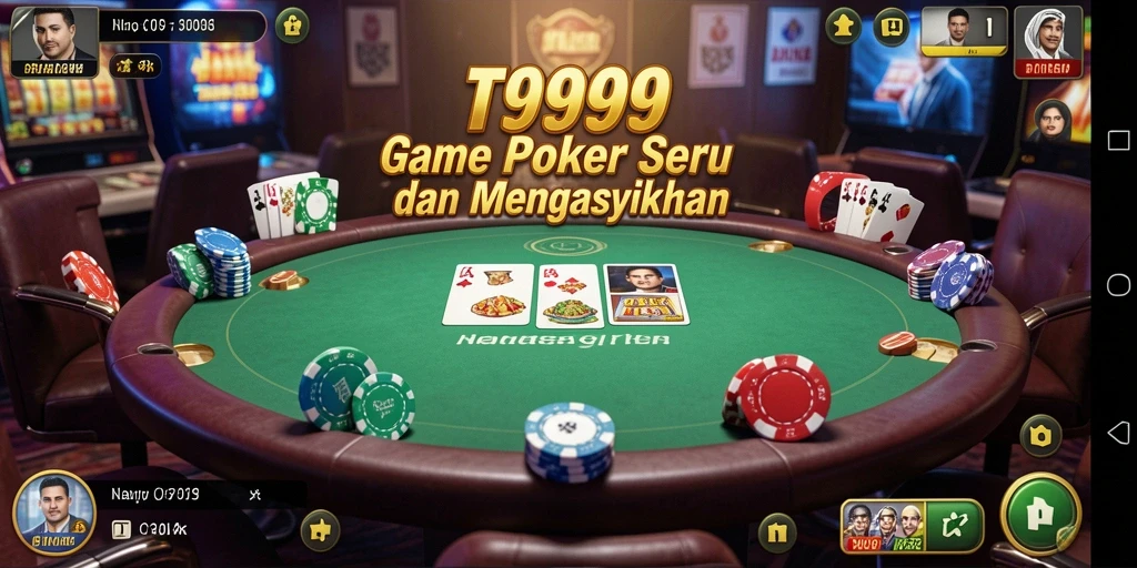 Tampilan menarik dari gameplay Poker di T9999 dengan banyak pemain yang bersaing.