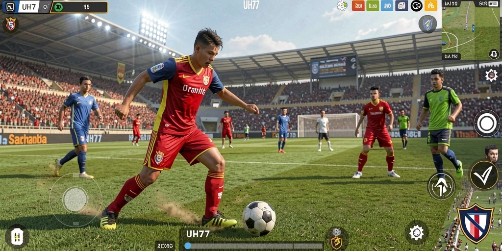 Gameplay UH77 yang seru dengan aksi olahraga yang mendebarkan.